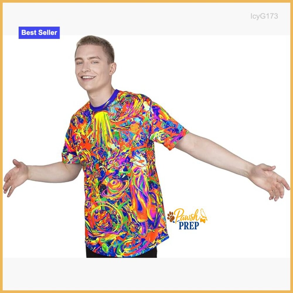 UV Glow Blacklight Reactive T-Shirt Regular Fit Short Sleeve Festival Party